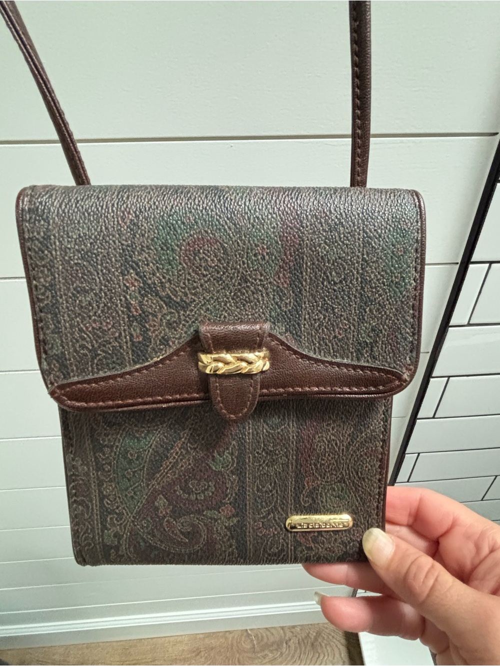 Liz Claiborne Brown Paisley Crossbody with Gold Accent
